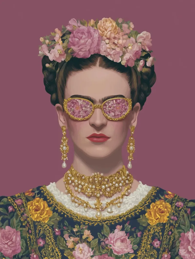 Frida con occhiali a fiori pellicola backlit da Carinaprint