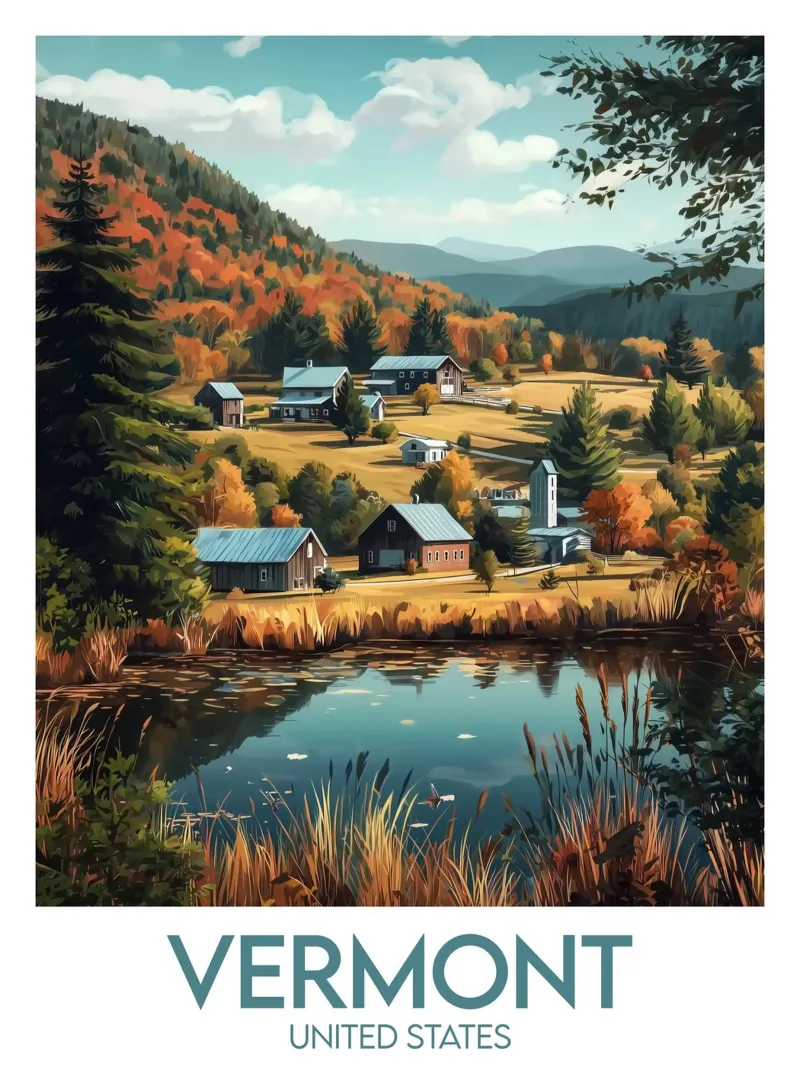 Vermont affiche canvas met Baklijst van Frame the World