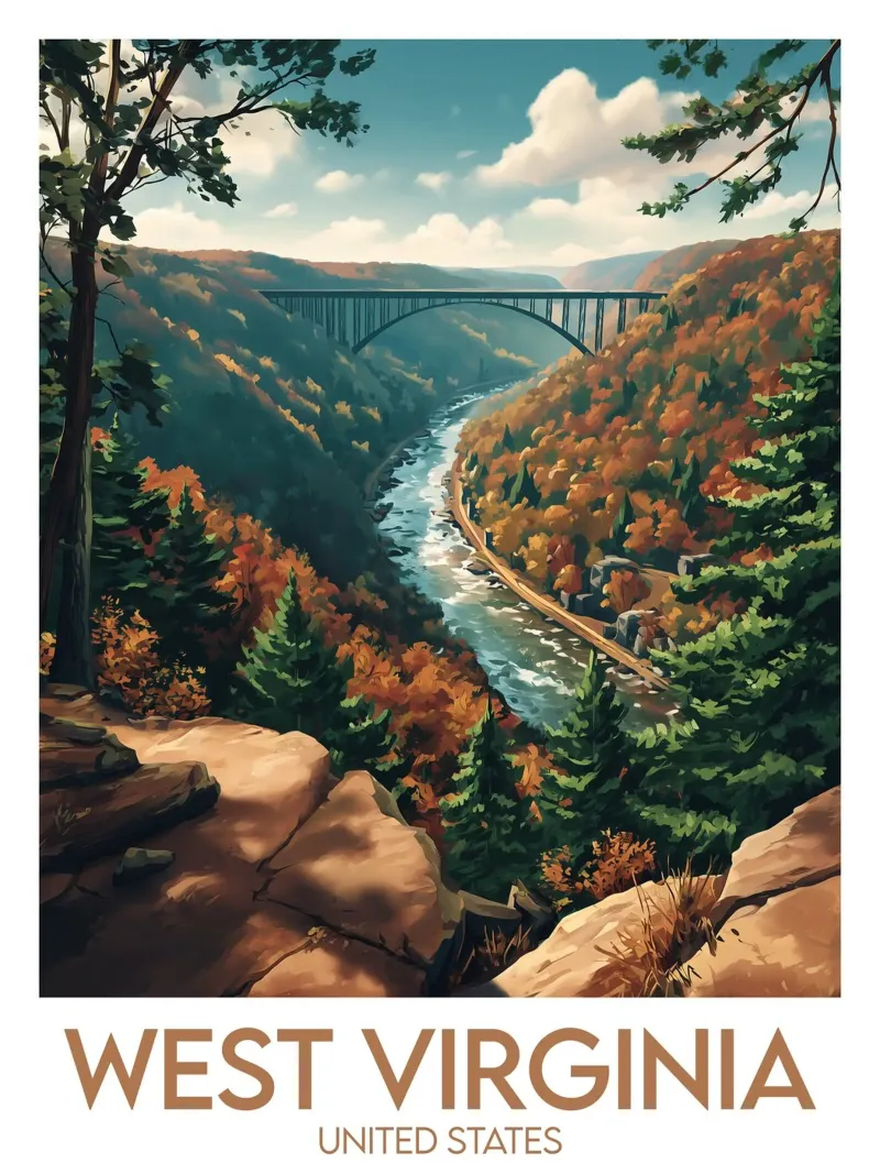 Affiche West Virginia poster con telaio in alluminio da Frame the World
