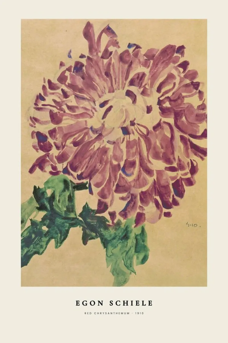 Schiele - Red Chrysanthemum poster con telaio in plastica da Vintage by JUNIQE