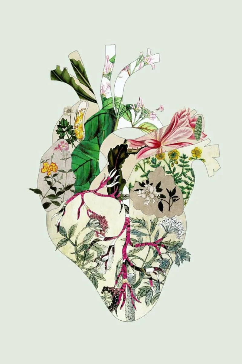 Vintage Botanical Heart X Green Preview poster con telaio in alluminio da Bianca Green