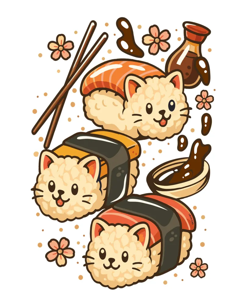 Gatti simpatici di sushi carta hahnemühle da LM2KONE