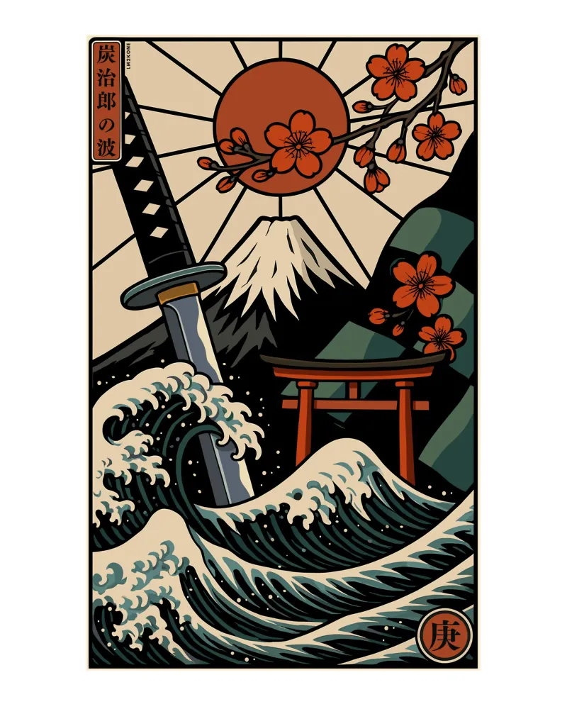 La grande onda di Tanjiro poster con telaio in plastica da LM2KONE