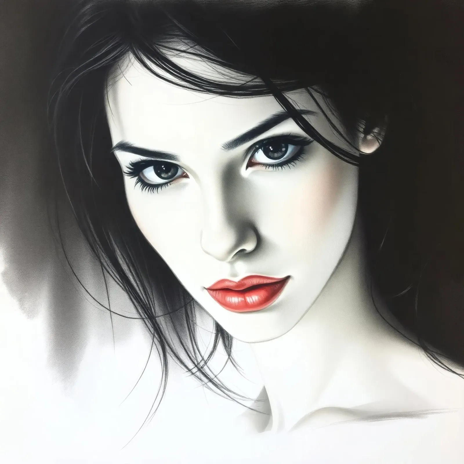 Captivating portrait of a young woman with striking features canvas by DesignDoodle