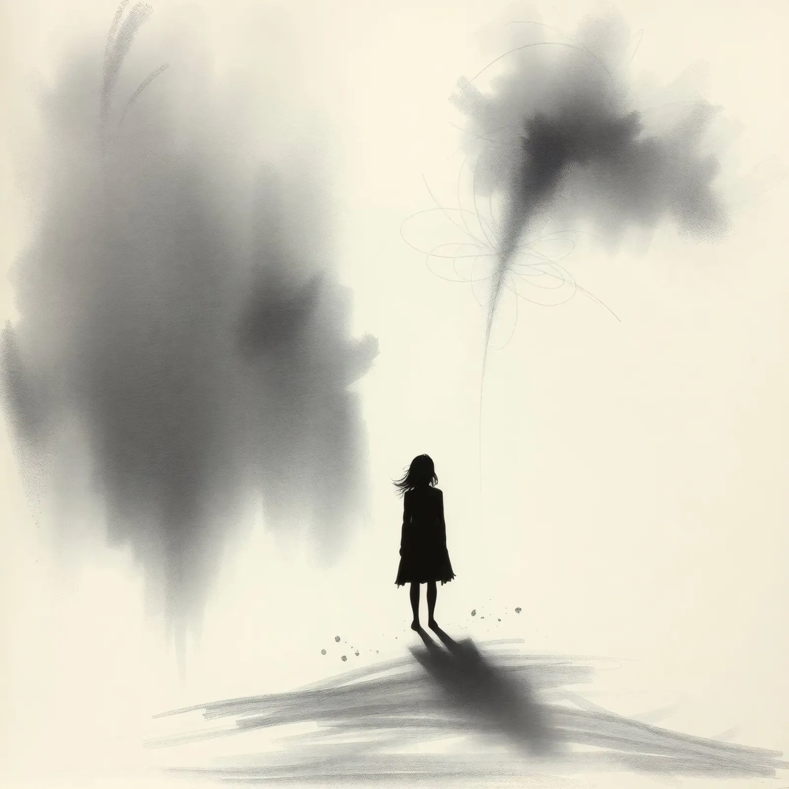 sagoma di una ragazza in piedi tra ombre vorticose pellicola backlit da DesignDoodle