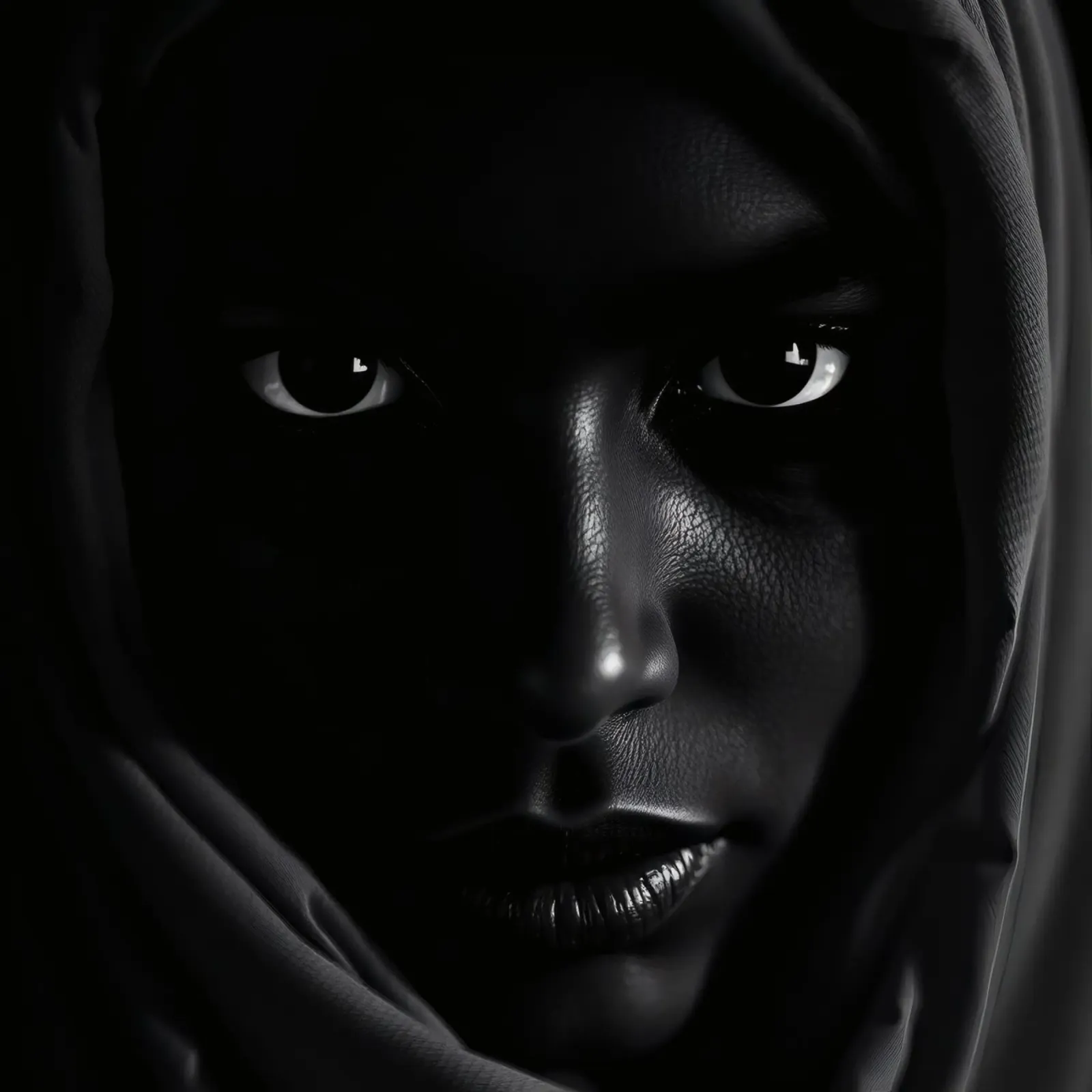 una giovane donna nera dallo sguardo intenso che indossa una sciarpa scura pellicola backlit da DesignDoodle