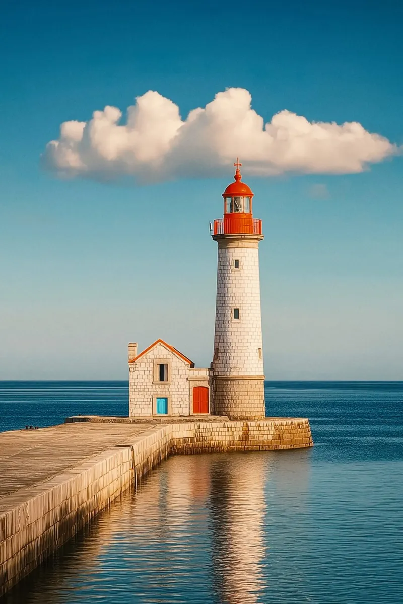 Faro sul mare pellicola backlit da Indigo Tides Art