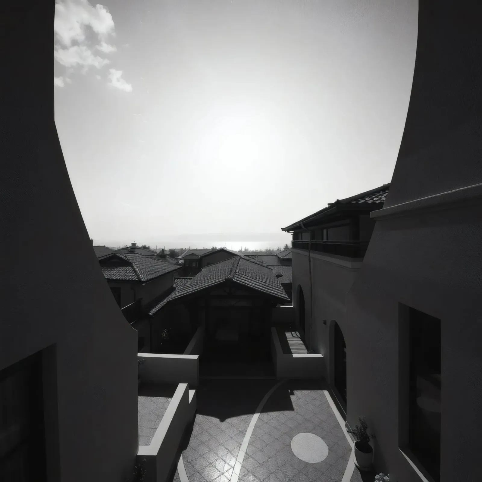 vue des toits et de l'horizon lointain sous un ciel lumineux hahnemühle de DesignDoodle