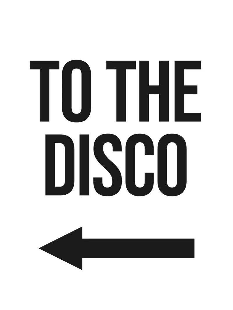 Naar de disco linkerpijl canvas met Baklijst van Paigaam Studio