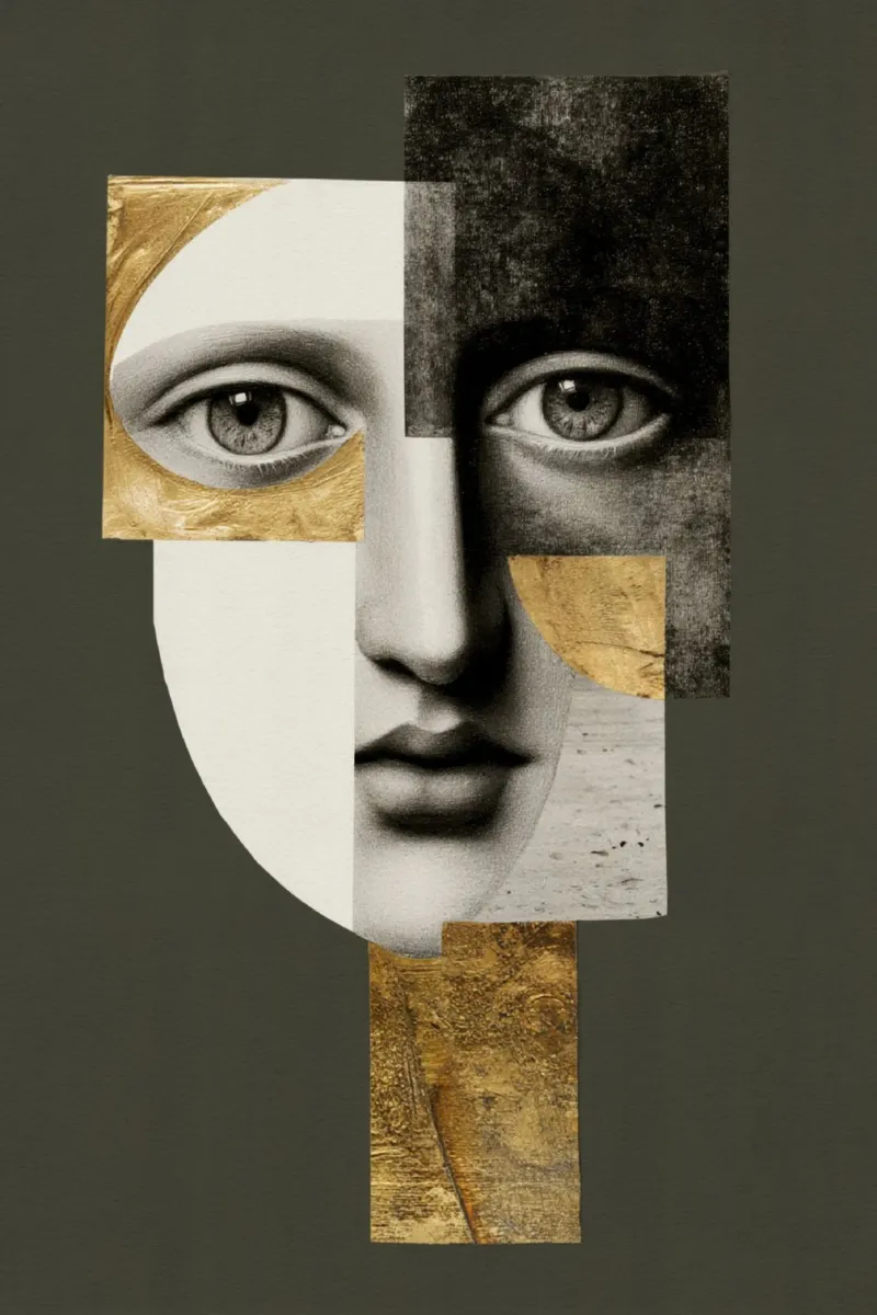 Collage di ritratti astratti con texture dorate e monocromatiche pellicola backlit da Modern Muse