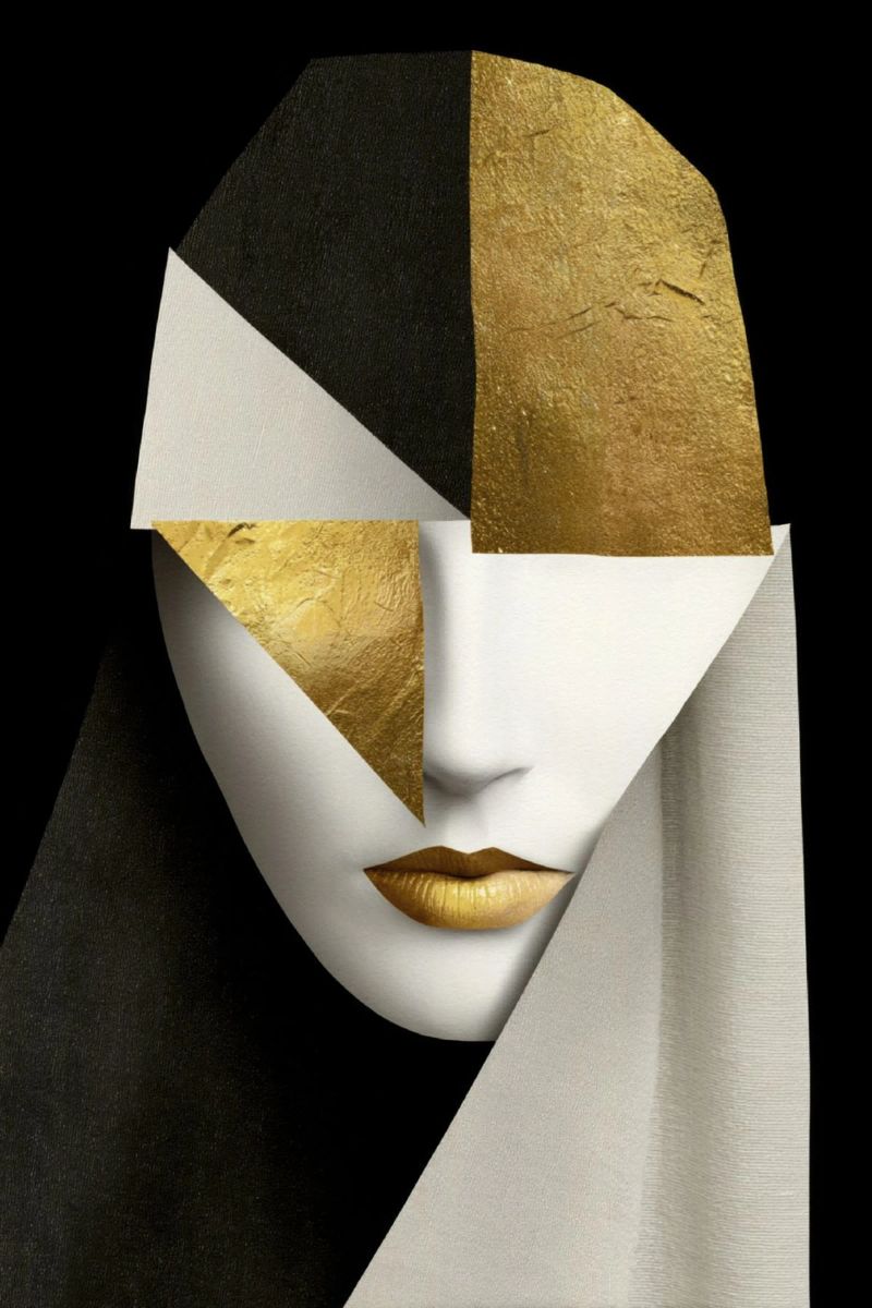 Abstrakte Porträtcollage mit Gold und monochromen Texturen Poster von Modern Muse