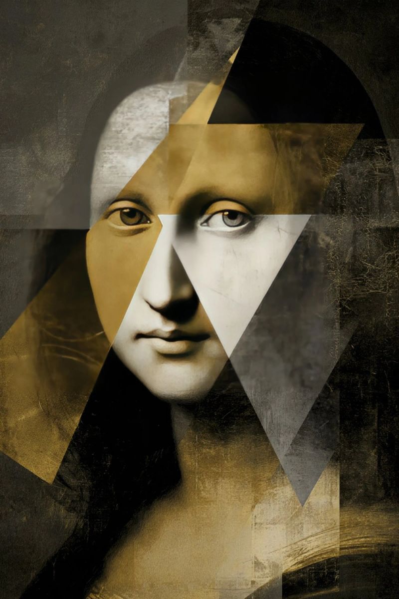 Abstrakt Gold Mona Lisa Portrait Collage Moderne Kunst Design Poster von Modern Muse
