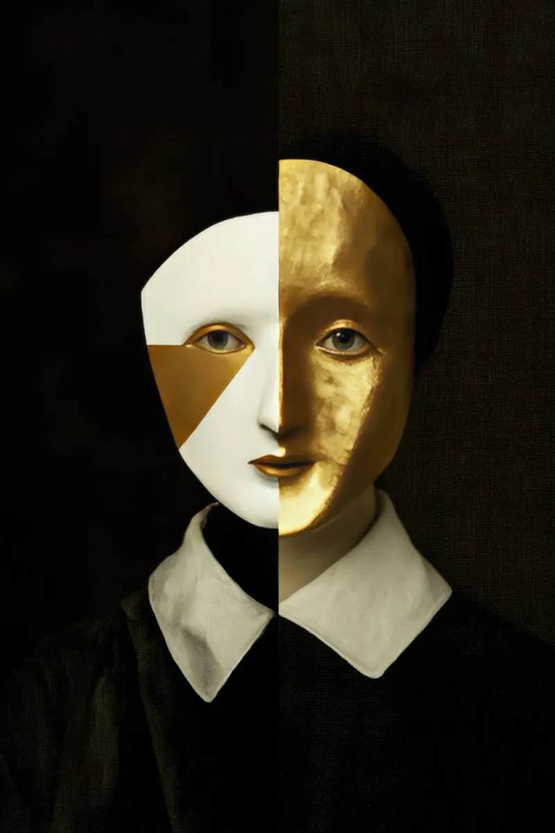 Abstract Female Harlequin Portrait with Gold Texture backlit film by Modern Muse