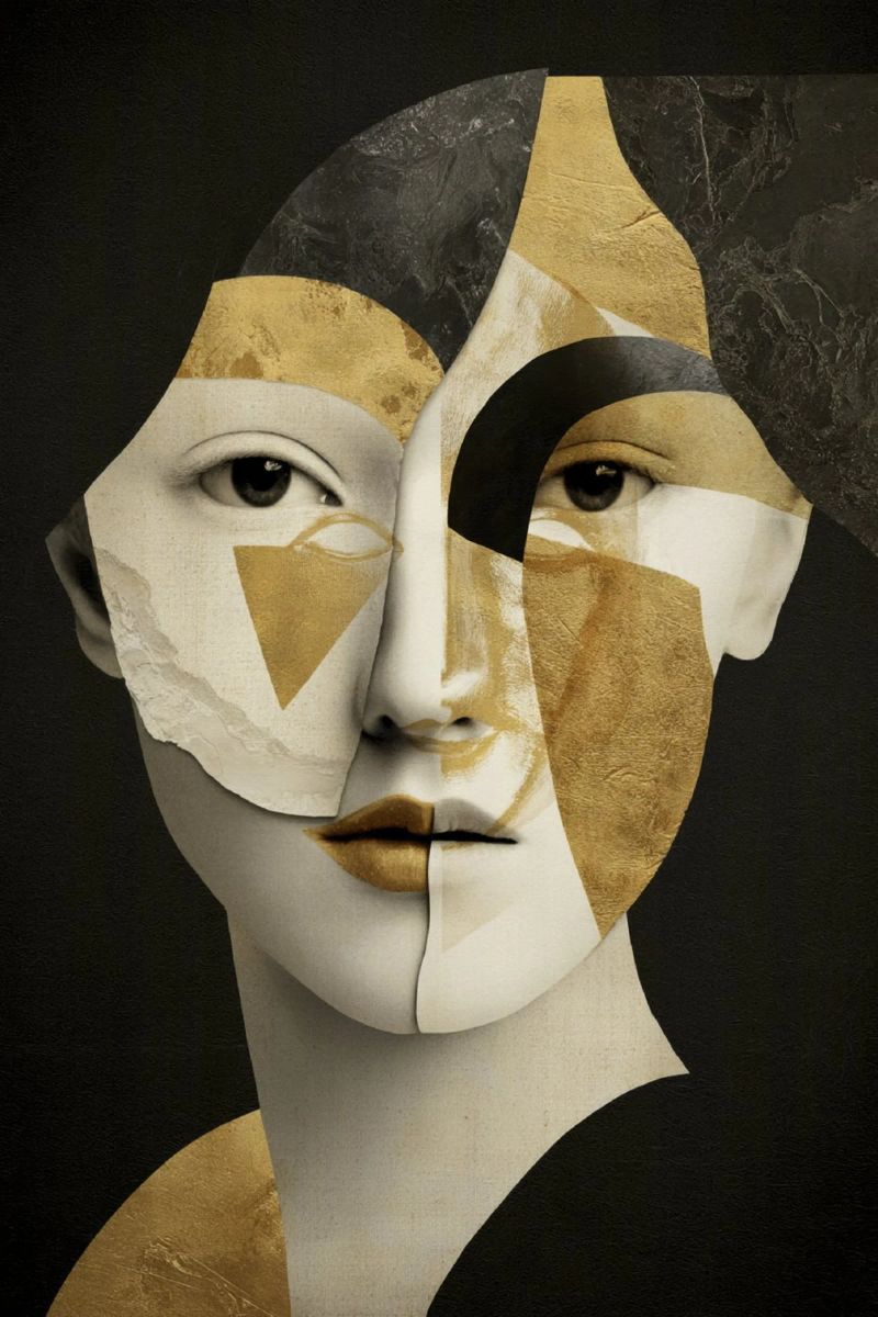 Abstract Gold Collage Portrait with Geometric Fragments poster by Modern Muse
