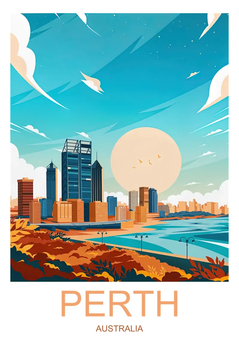Australia, Perth Viaggio d'epoca poster con telaio in legno da Liliestudio