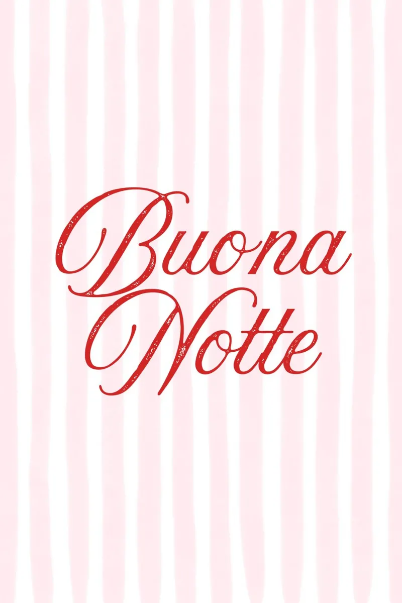 Retro Italian Quote, Pink Stripe Italy Print, Buona Notte poster con telaio in plastica da TheCocktailClub