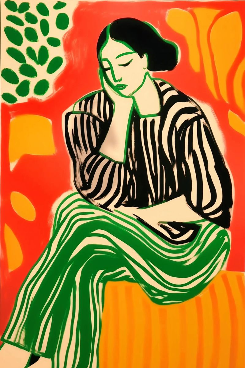 Donna Matisse a riposo con disegno a righe poster da Autofocus