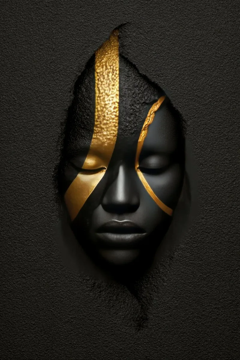Portrait futuriste d'une femme glamour avec des accents d'or audacieux poster avec cadre en plastique de Modern Muse