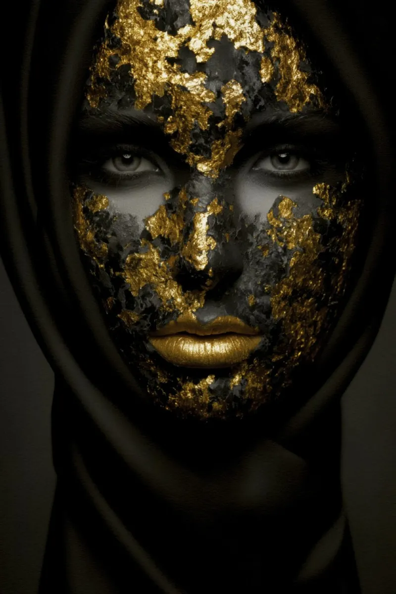Illusione della maschera d'oro in un profondo contrasto monocromatico pellicola backlit da Modern Muse