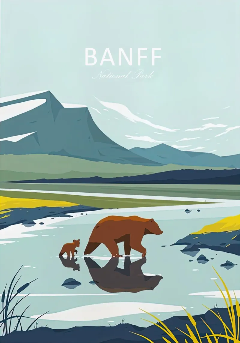 Banff viaje tradicional Canadá lienzo con Marco flotante de Liliestudio