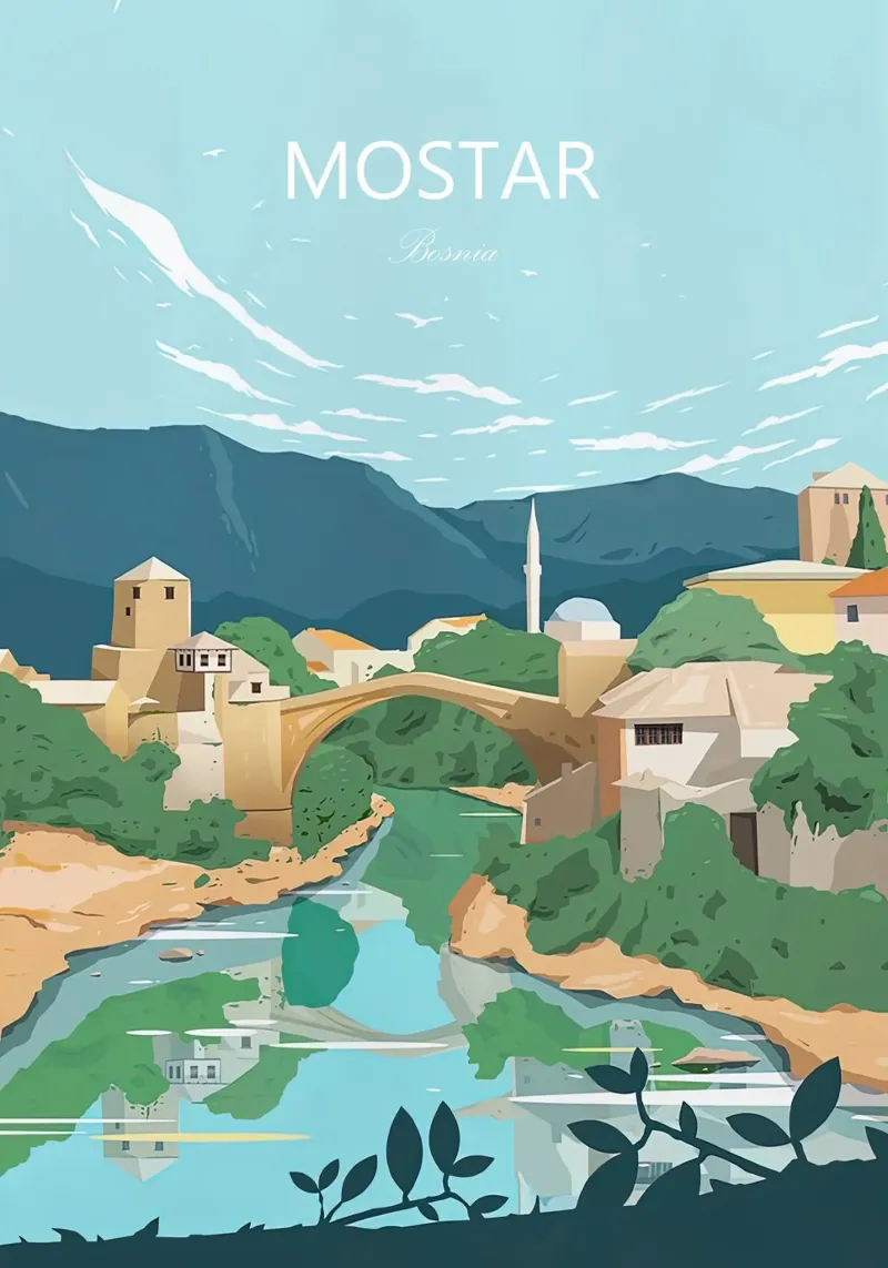 Bosnien, Mostar Weinlese-Reisen Leinwand mit Schattenfugenrahmen von Liliestudio