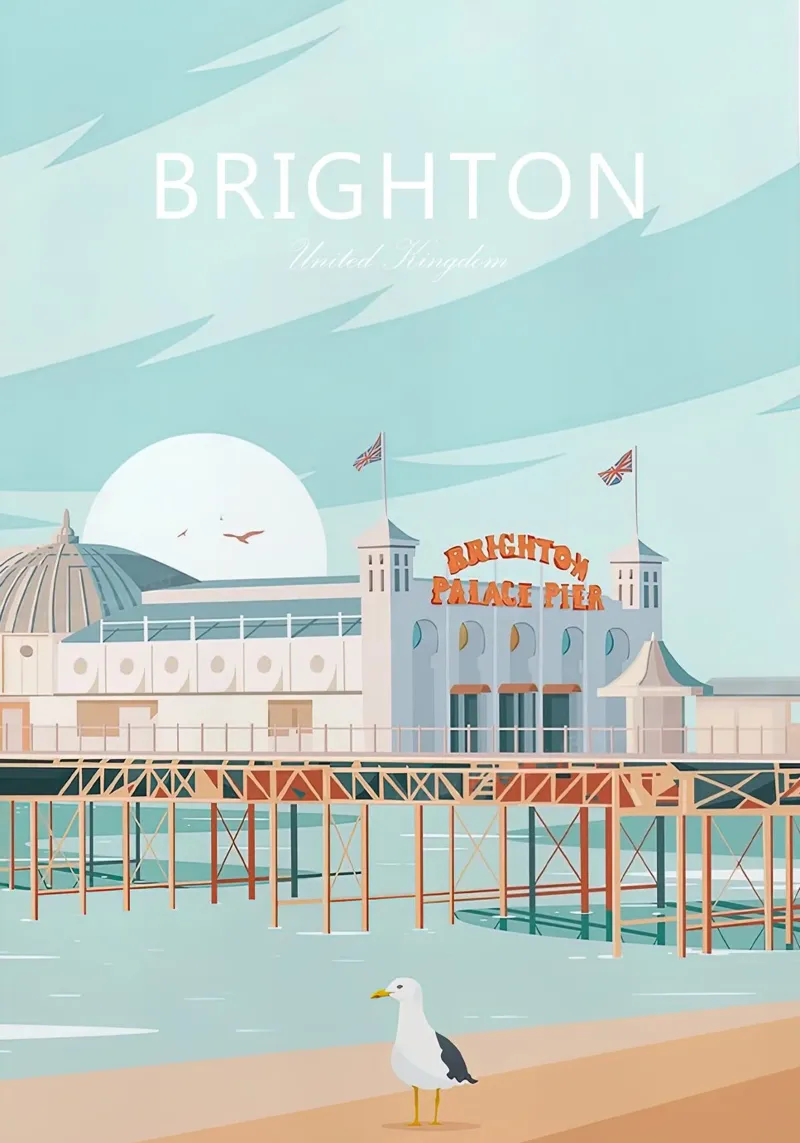 Stampa tradizionale da viaggio di Brighton - Regno Unito poster da Liliestudio