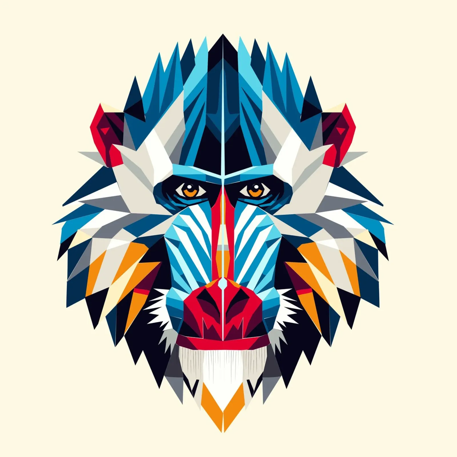 Mandrill géométrique -Portrait de singe coloré dans un style moderne hahnemühle de namosh