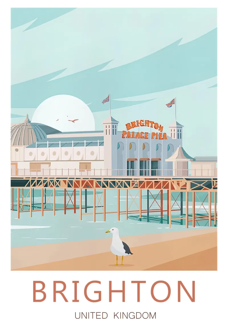 Viaggio a Brighton Stampa vintage - Regno Unito poster con telaio in plastica da Liliestudio