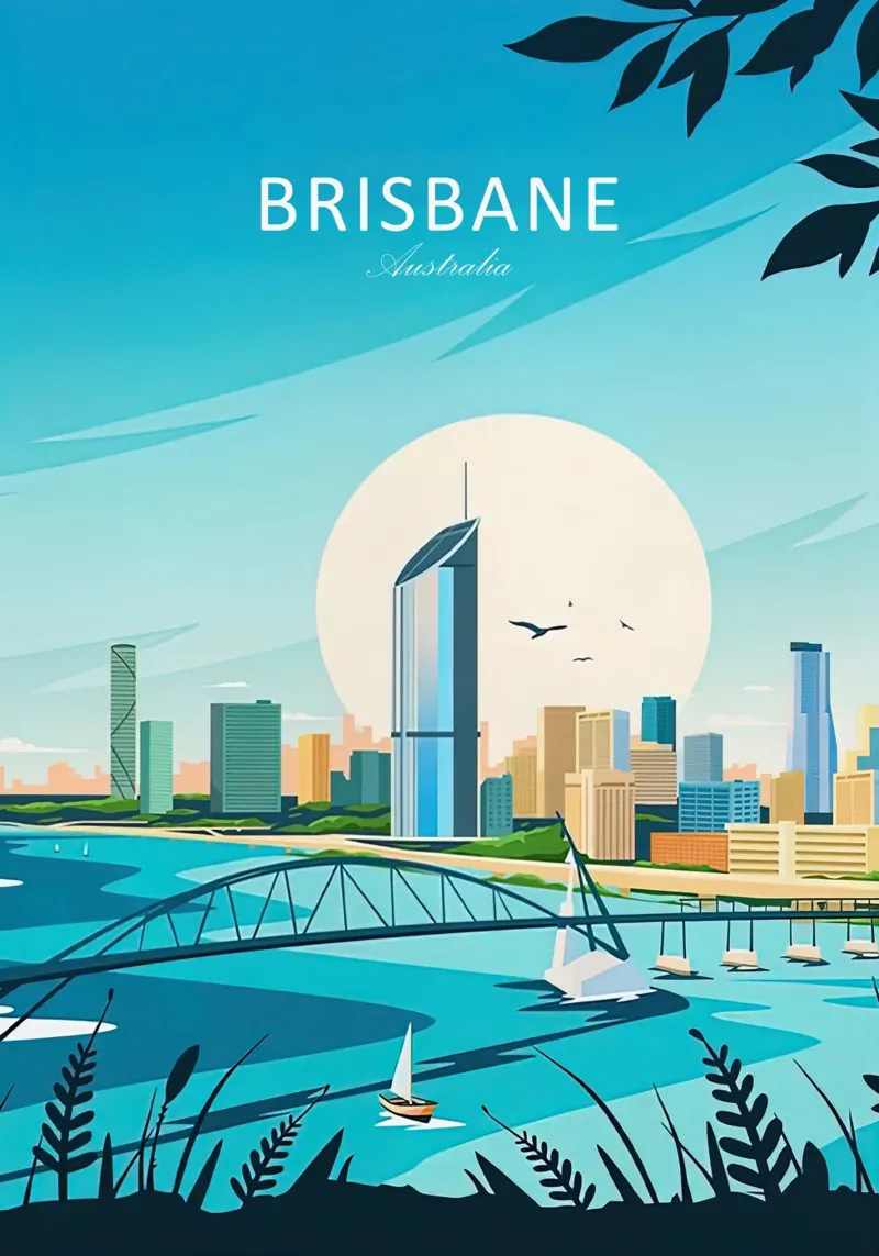 Stampa tradizionale di viaggi Brisbane - Australia poster da Liliestudio