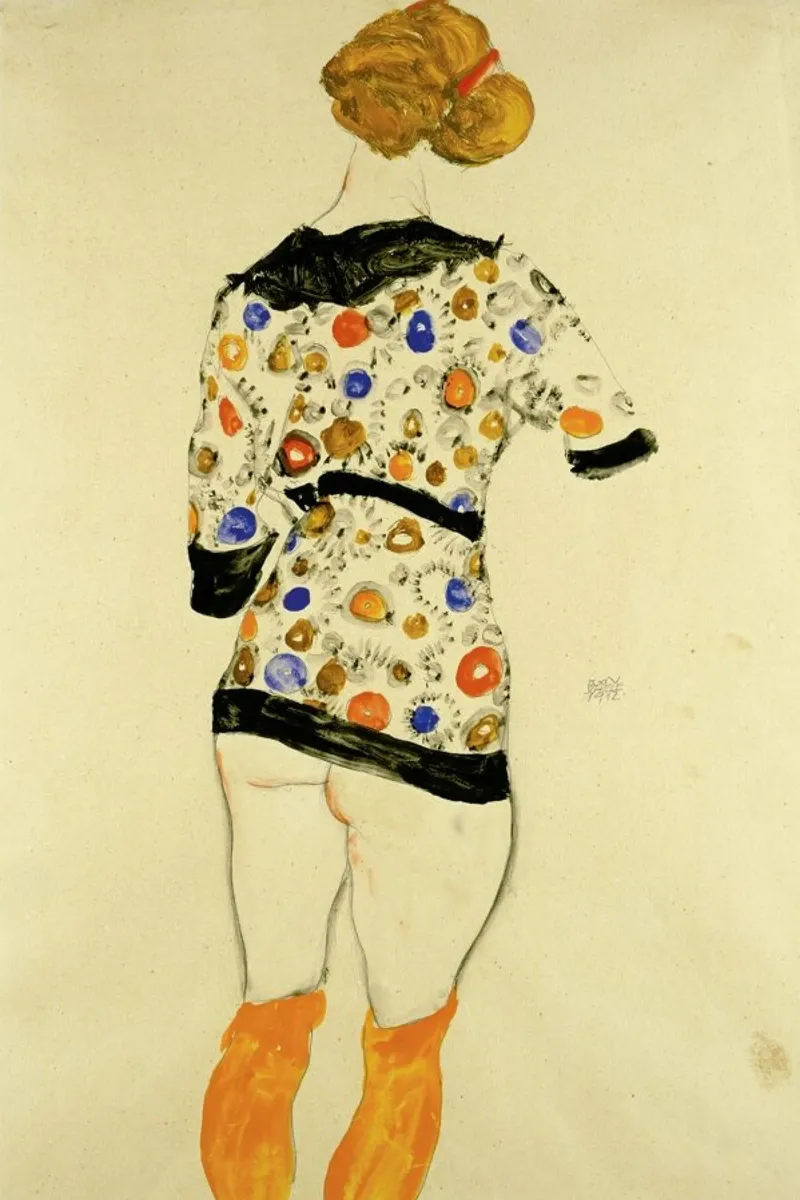 Egon Schiele - Standing Woman in a Patterned Blouse carta hahnemühle da Vintage by JUNIQE