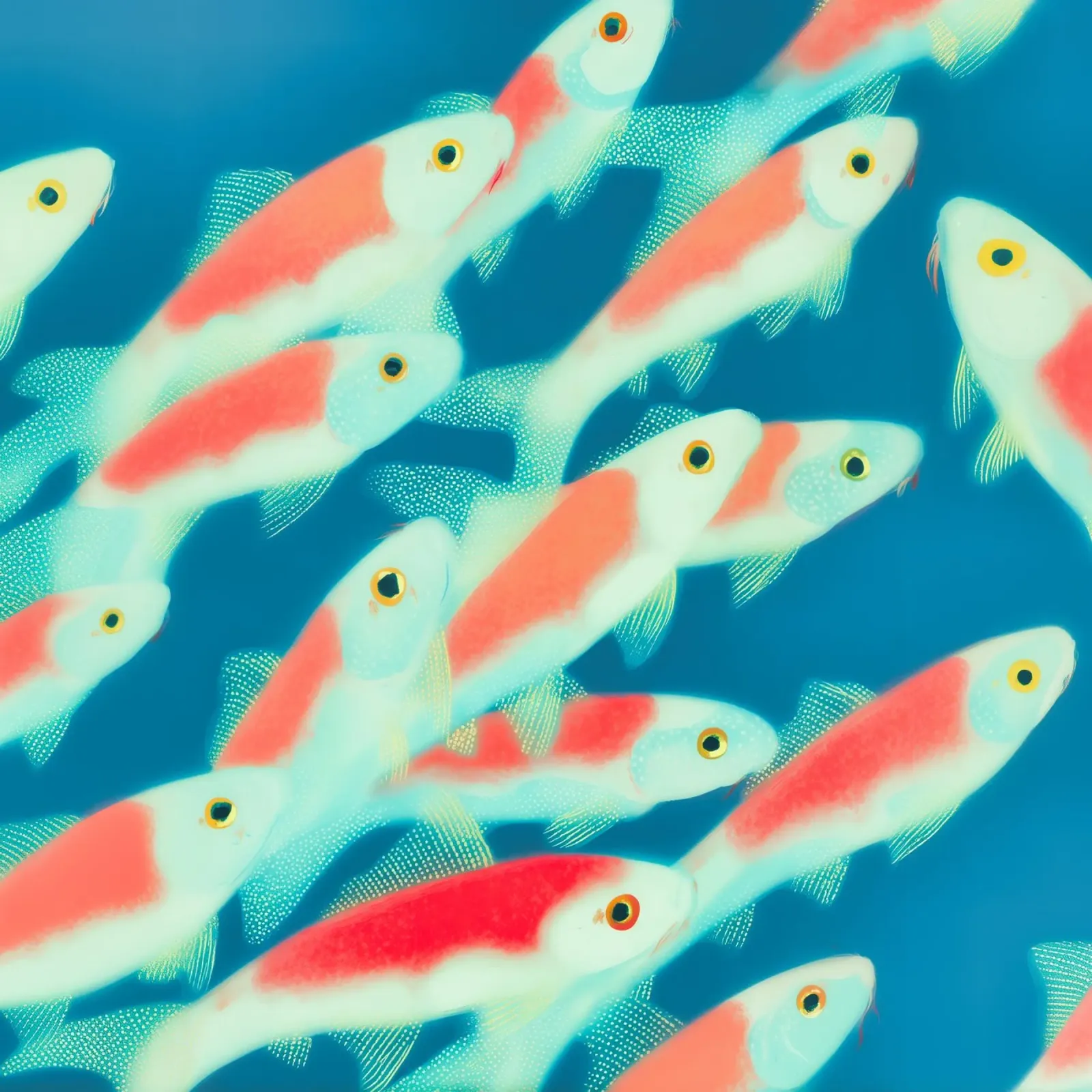 Fish swim to the magic light | Square version canvas with Floater frame by Autofocus