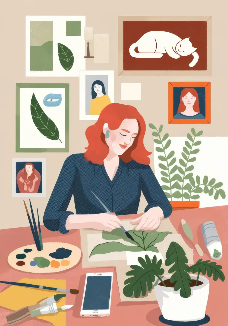Armonia dello spazio di lavoro botanico poster con telaio in alluminio da Fine Sanctuary