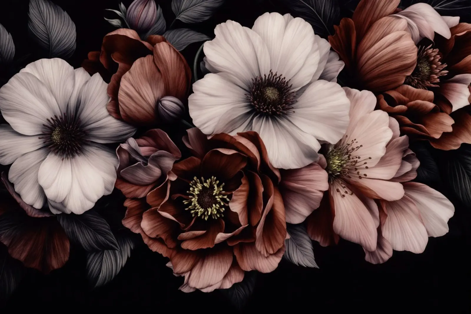 Symfonie van schemerbloemen in barokke tinten canvas met Baklijst van Andrea Haase Floral Passion