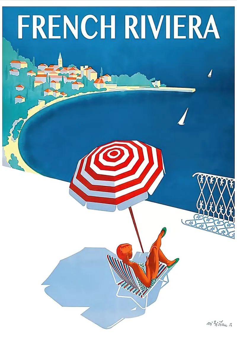 Cote D'Azure '1954 Franse Rivièra reizen canvas met Baklijst van MIa_Dispath