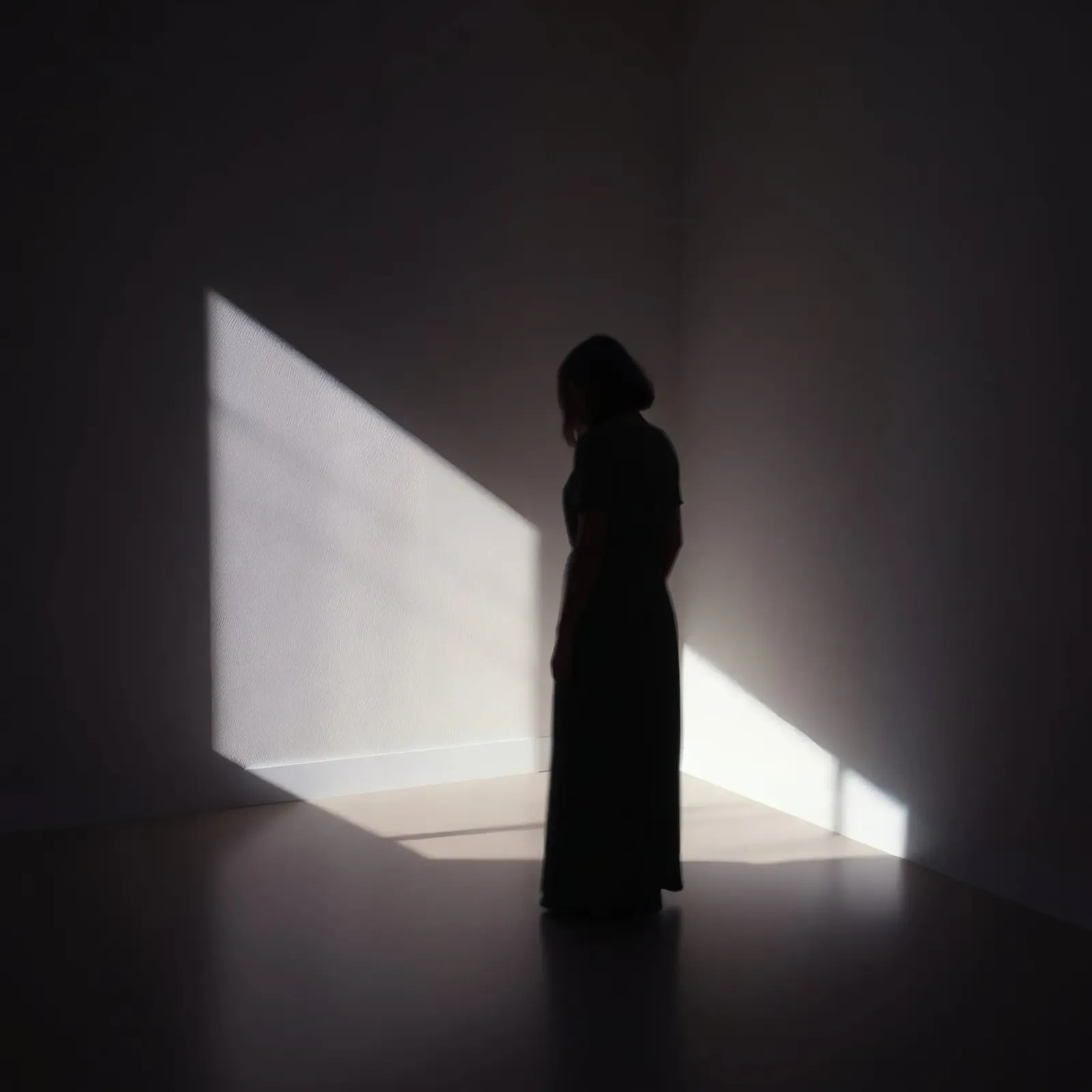 Donna in piedi all'ombra di una luce inquietante plexiglass da DesignDoodle