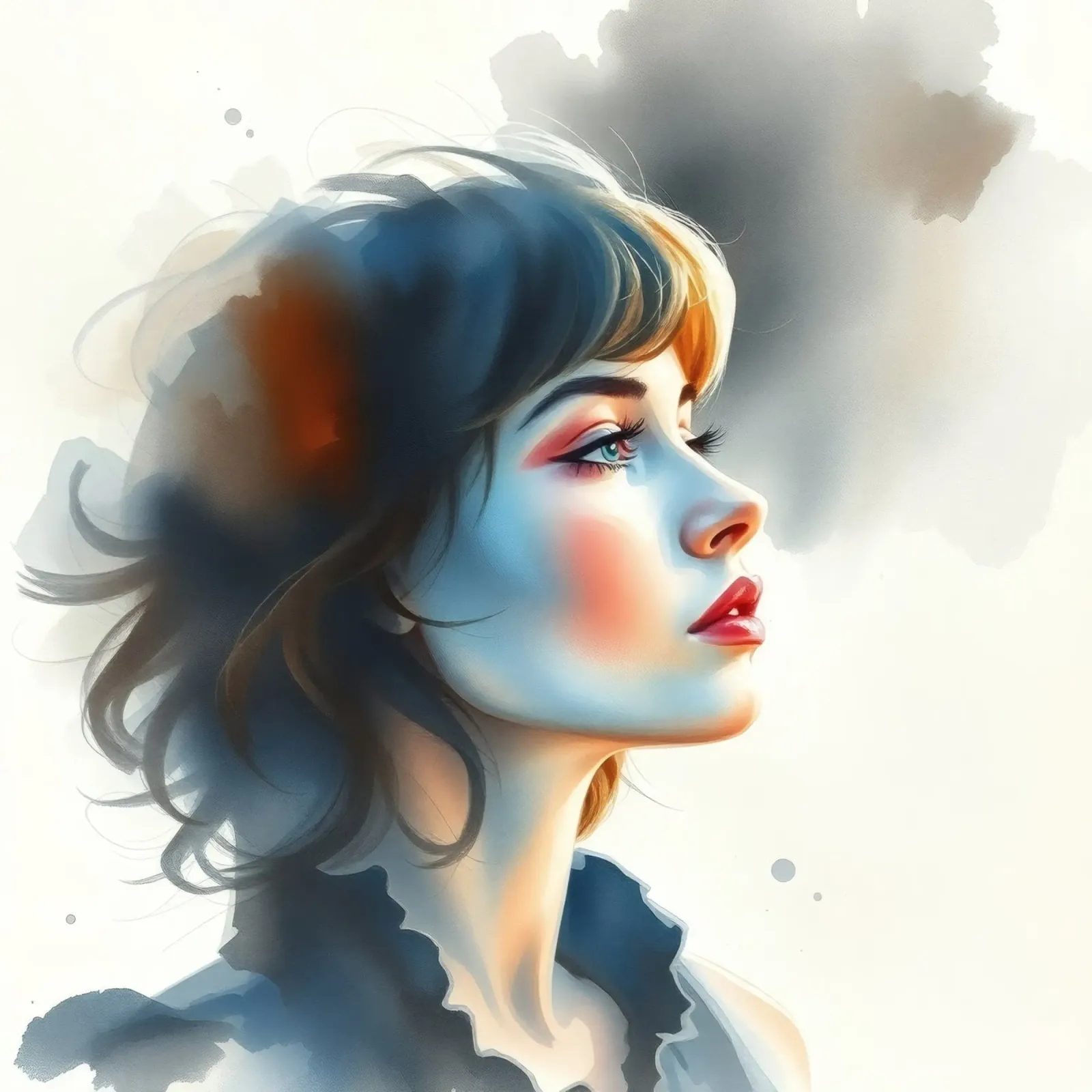 Portrait d'une jeune femme réfléchie avec des cheveux élégants hahnemühle de DesignDoodle