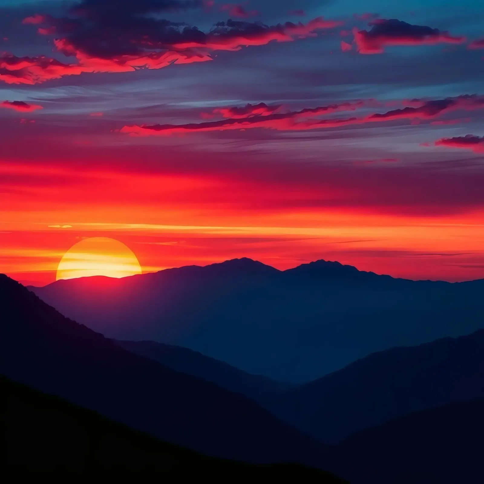 Sunset over mountain range, clouds and tranquil scene hahnemühle by DesignDoodle