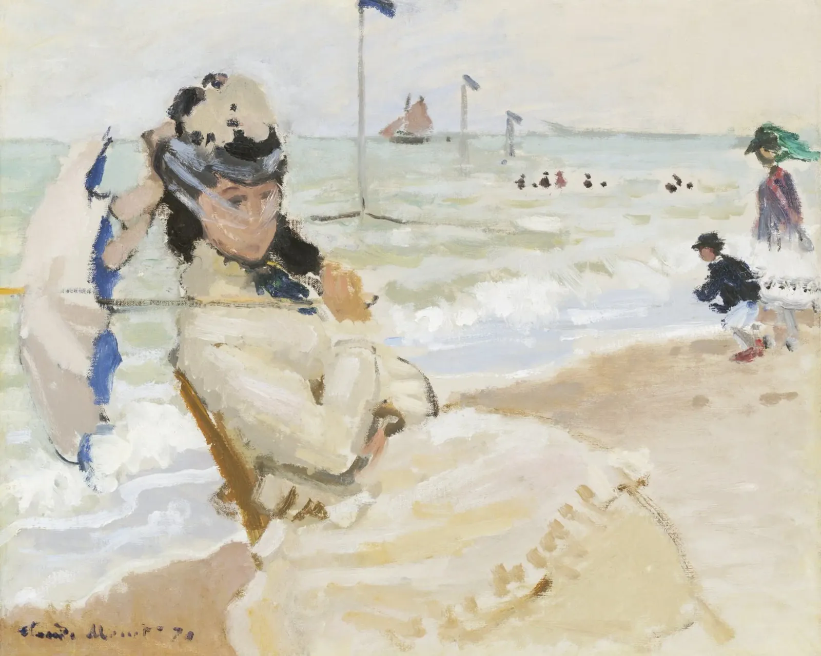 Camille sulla spiaggia di Trouville (1870) di Claude Monet pellicola backlit da Monet Art Prints