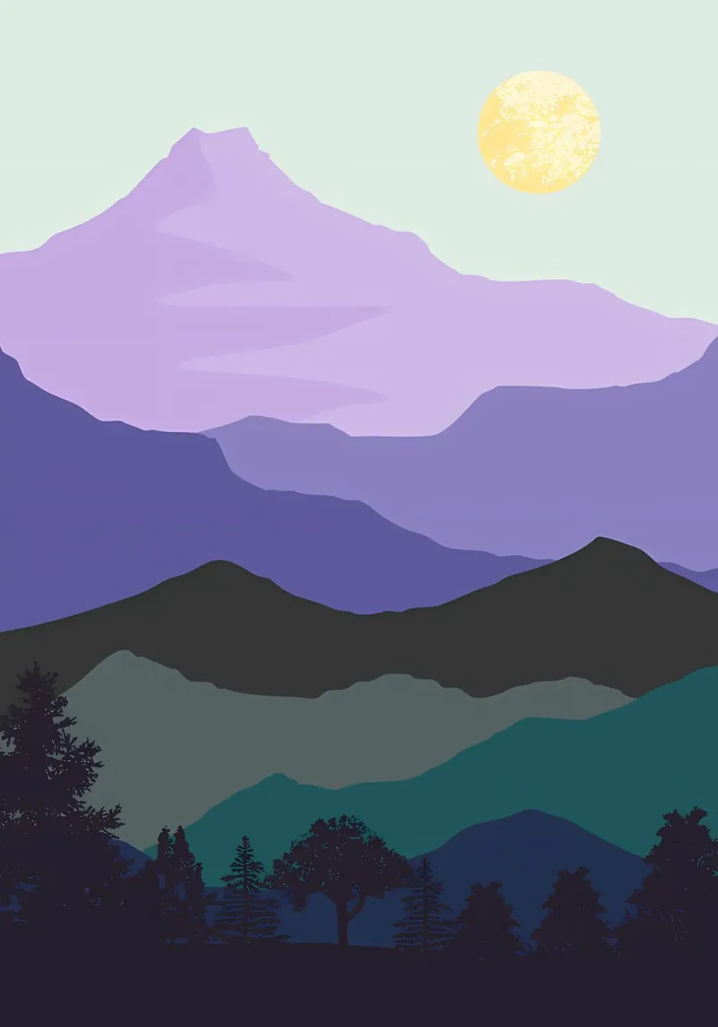 montagna luna alberi notte silhouette poster con telaio in legno da Dale Edward YoungJr