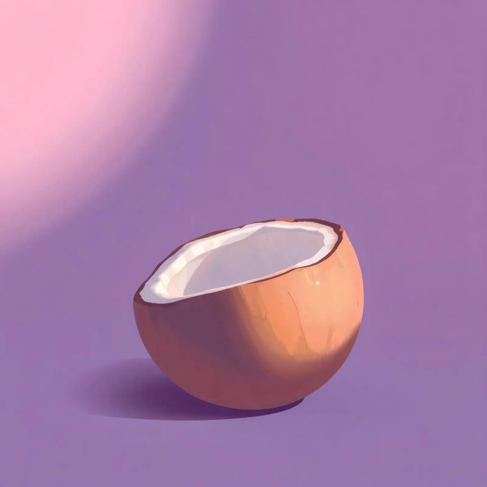 Moitié de noix de coco reposant sur un fond violet minimaliste hahnemühle de DesignDoodle