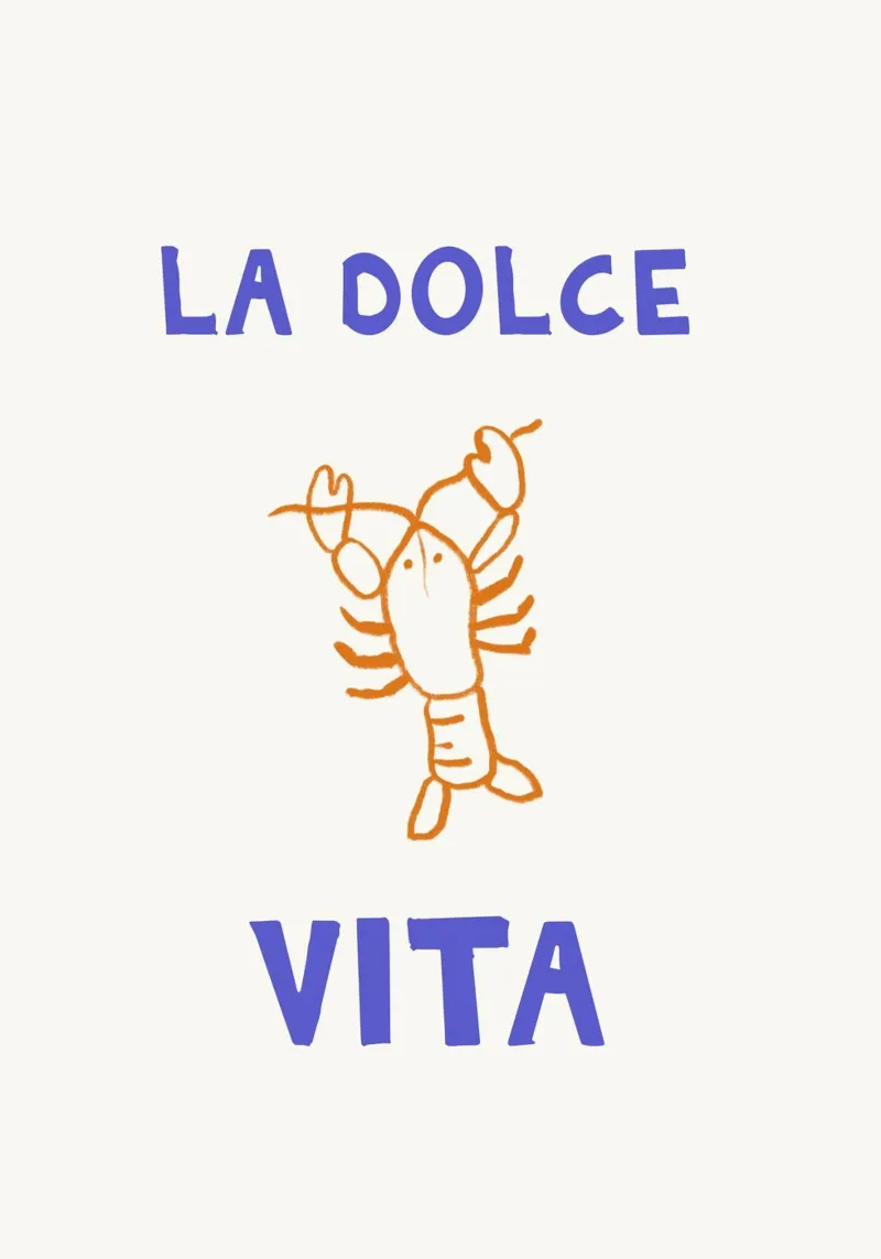 Kreeft Print, La Dolce Vita, Zomer Reizen Handgetekende Kunst poster van DolceVita