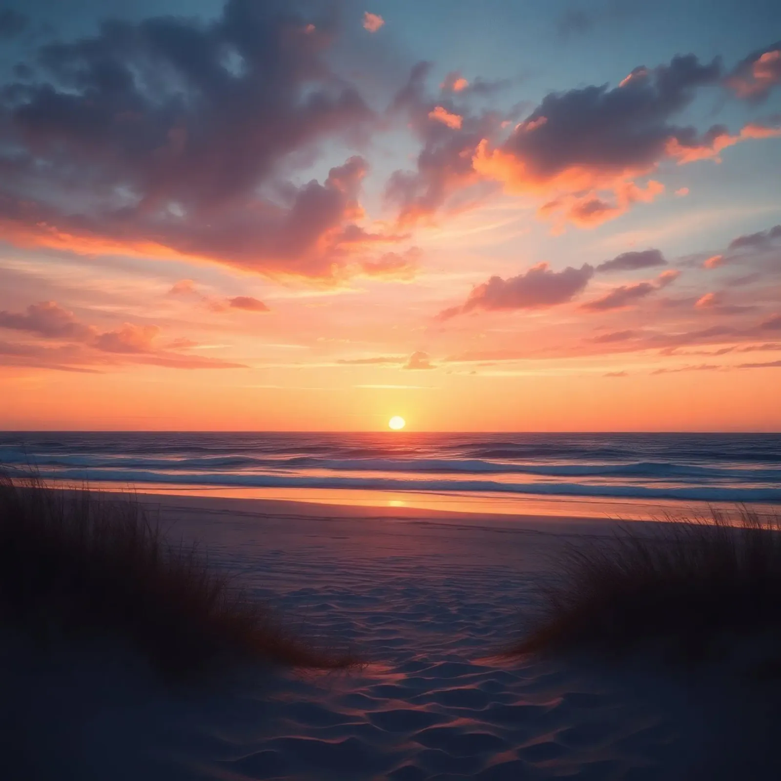 zonsondergang over een rustig strand met zachte golven canvas van DesignDoodle
