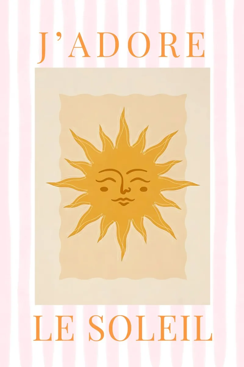 J'adore le Soleil, Zonneposter, Zomerprint, Reiskunst canvas met Baklijst van DolceVita