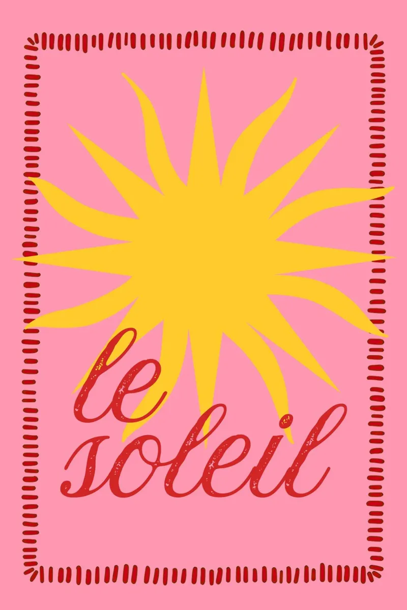 Le Soleil Print, Zomerprint, Boho Sun Poster, Levendige Kunst poster met kunststof frame van DolceVita