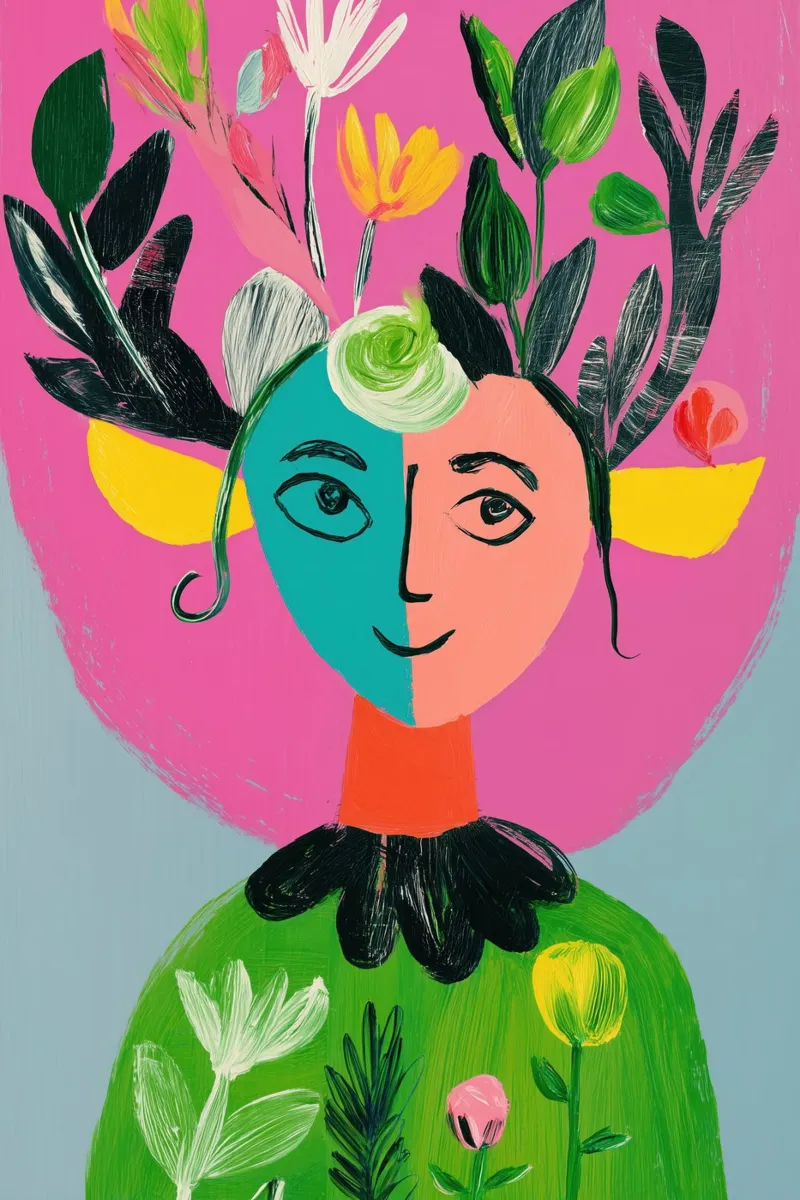 Donna in primavera - Pittura naif plexiglass da Autofocus