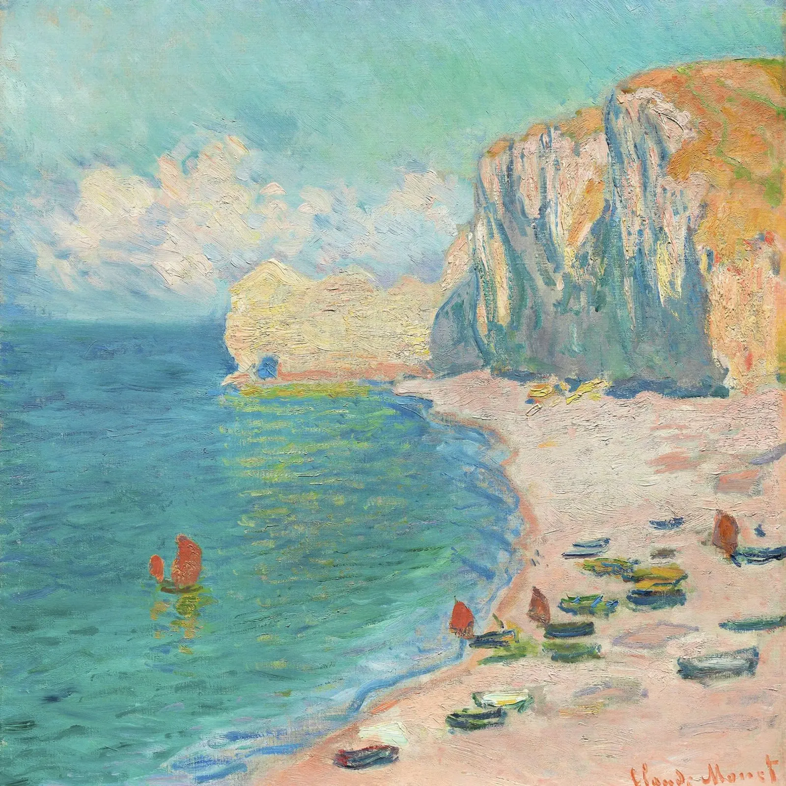 The Beach and the Falaise d'Amont (1885) by Claude Monet. pellicola backlit da Venus Art