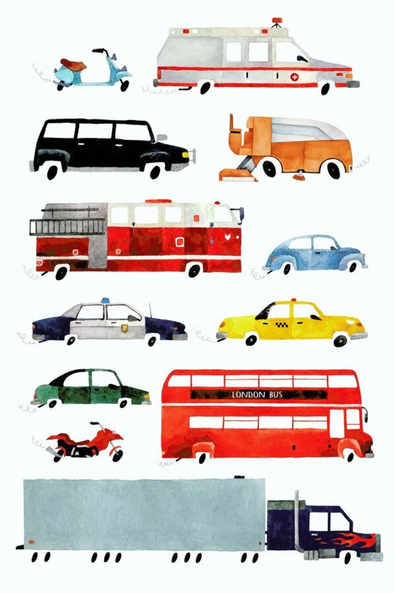 Cars and Lorries Poster von Little Flourishes