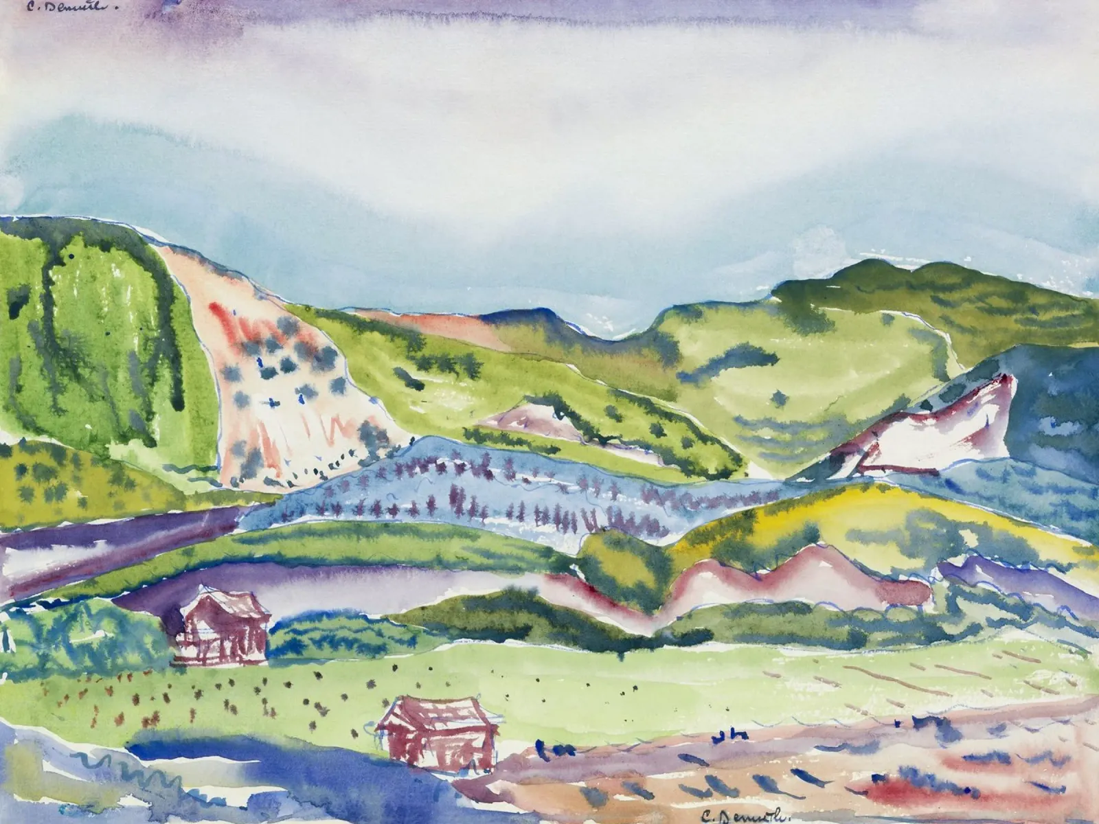 Demuth Mountain Red House American Modernist Print canvas with Floater frame by NorwesClub