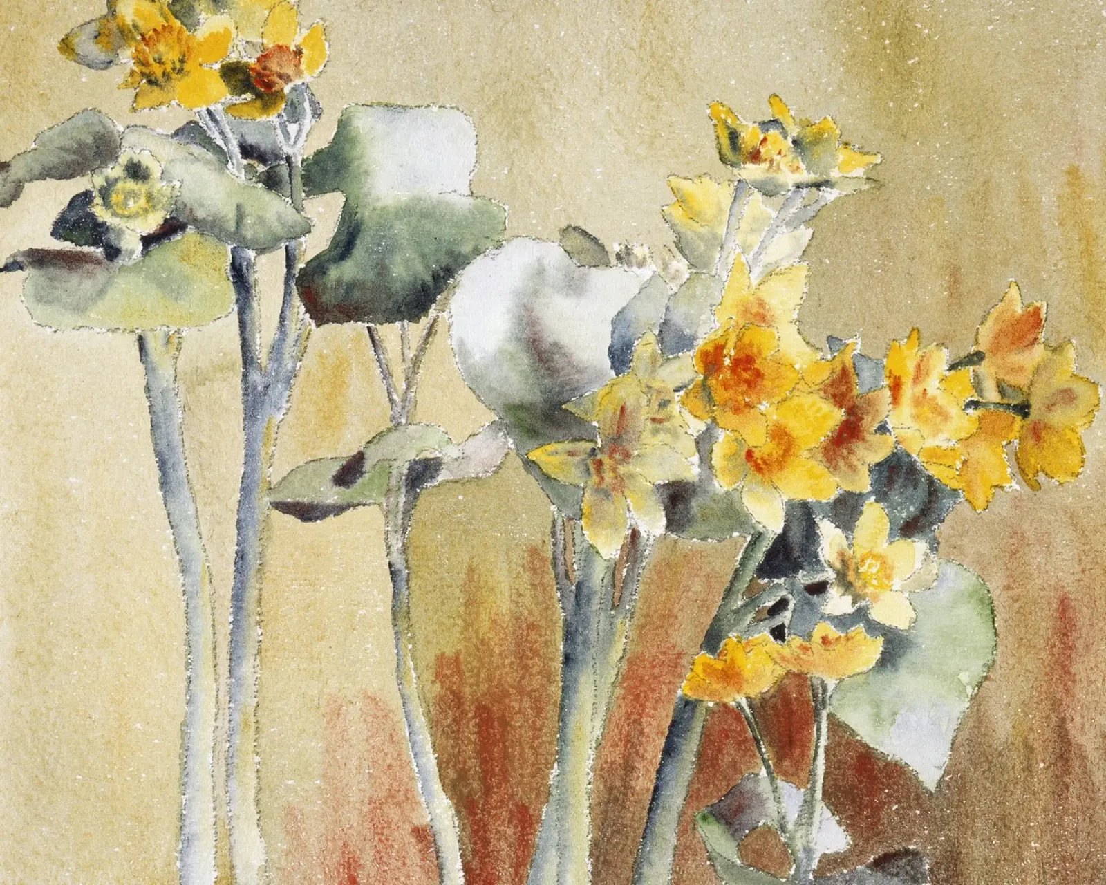 Overbeck Geel Oranje Bloem Botanische Kunstdruk canvas met Baklijst van NorwesClub