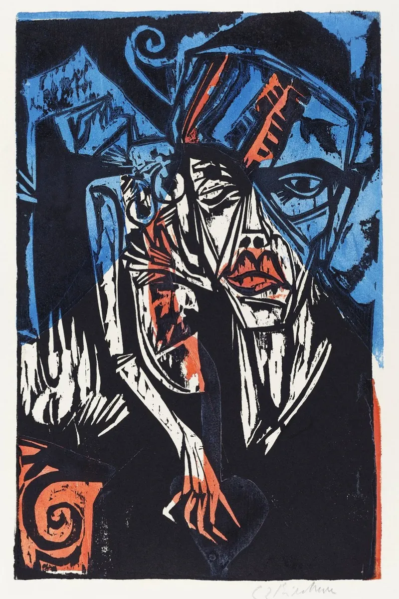 Kirchner Peter Schlemihl Espressionista tedesco xilografia pellicola backlit da NorwesClub